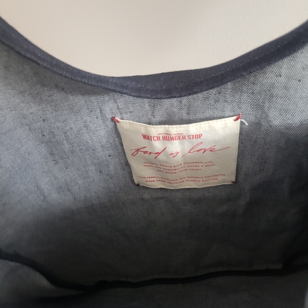 SALE Michael Kors Watch Hunger Stop LOVE Blue Denim Tote 16.5"W X 14"H X4"D NWT - Picture 7 of 10